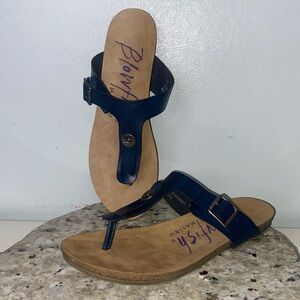 Blowfish Malibu Blue Thong Adjustable Buckle Sandals Faux Leather Women’s Sz 8.5